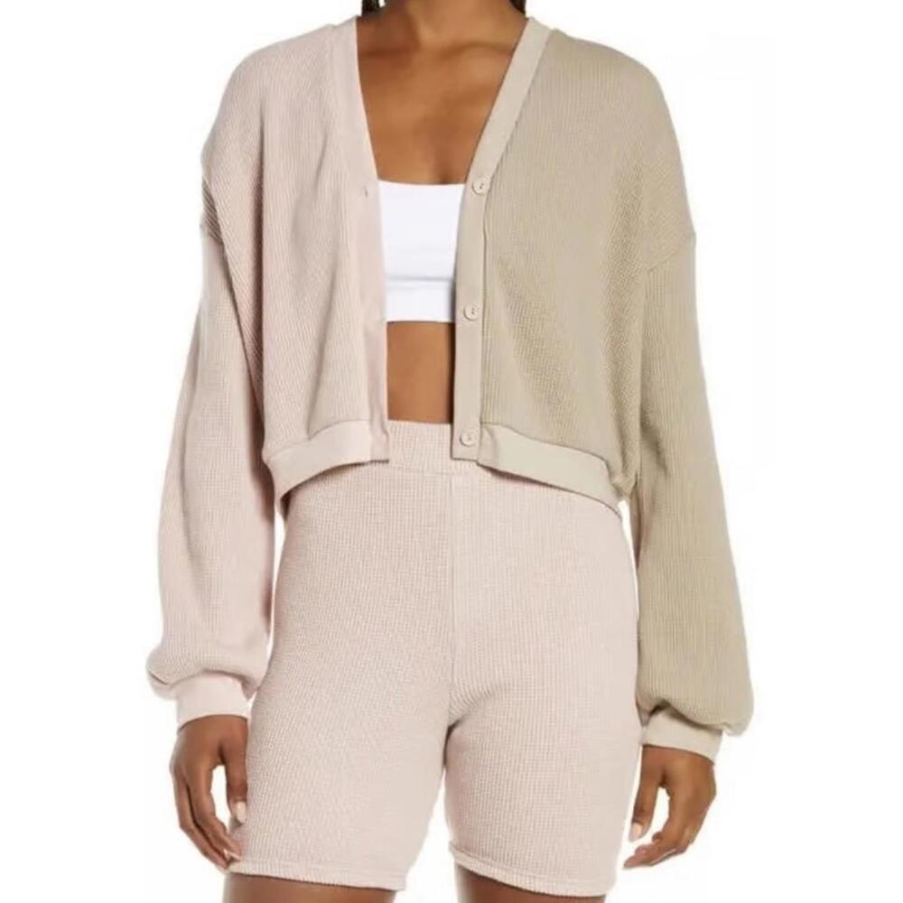 NWT $120 ONIA  Color Block Waffle Knit Cardigan - Blush/ Sage